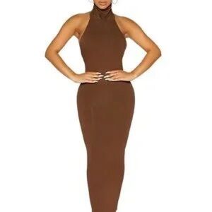 Naked wardrobe “ Drama Is Back” Dress in color chocolate. Size M